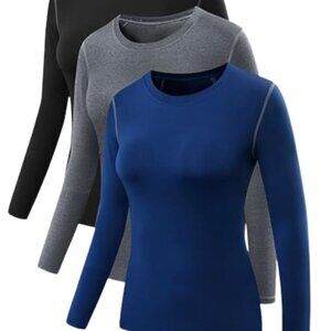 NEW Neleus 3 Pack Athletic Compression Long Sleeve Dry Fit Shirts Women's L
